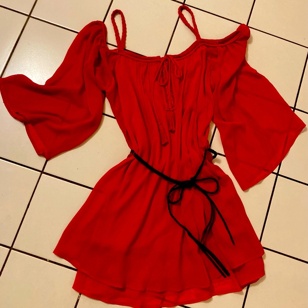 Beautiful red chiffon short summer dress/cover-up